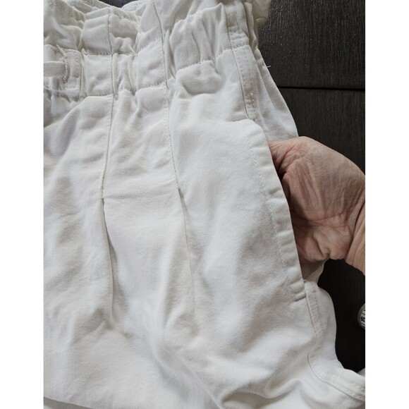 Free People Barrel Crop Pants White Sz L Button Fly Paperbag Waist - Picture 8 of 11